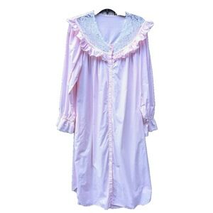 Vintage VANDEMERE Nightgown L Tall Pink Victorian Lace Cottagecore Prairie